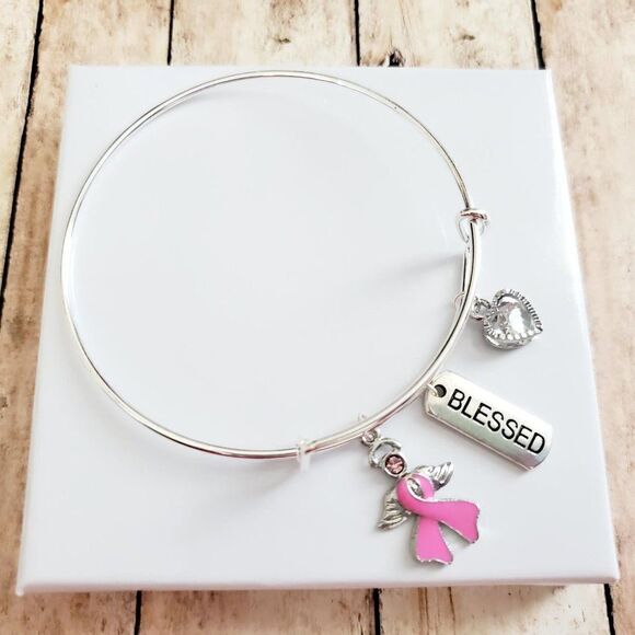 Breast Cancer Awareness Bracelet, Pink Ribbon, Motivational Gift - Picture 3 of 12